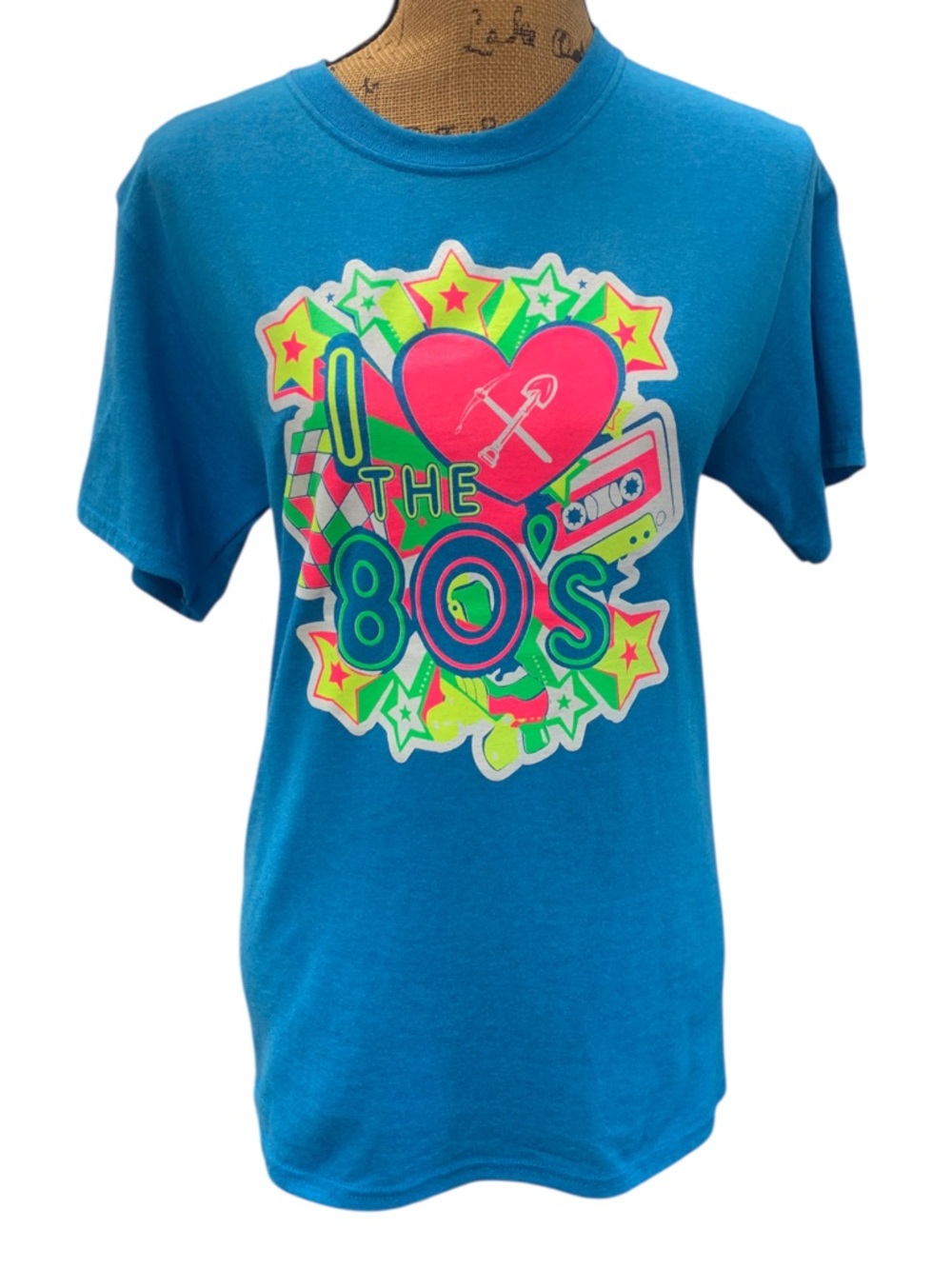 Port & Company Women’s Vintage Retro Neon I Love the 80s Graphic Top  sz-Small